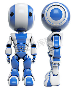 蓝色机器人马克杯侧面和正面视图