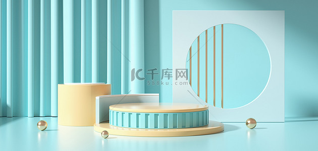 c4d电商展台背景图片_清新几何光影展台c4d