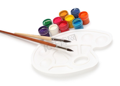 水粉装饰摄影照片_“画笔、调色板和颜色”
