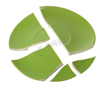 圆绿色摄影照片_白色背景上破碎的绿色盘子