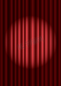 幕布开场摄影照片_“中央有聚光灯的封闭式红色剧院幕布，”