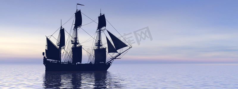 杨帆航行摄影照片_非常漂亮的旧船在海上航行 — 3d渲染