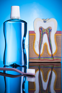 蓝色口腔健康摄影照片_刷牙，口腔卫生背景