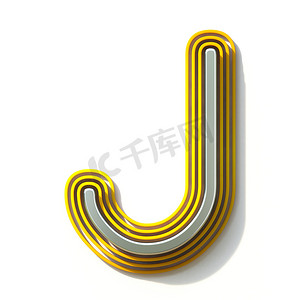 黄色轮廓字体字母 J 3d