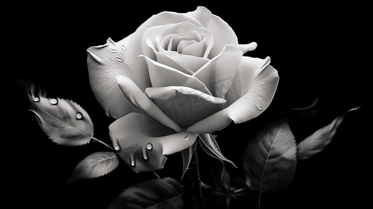 玫瑰摄影照片_黑白玫瑰插图