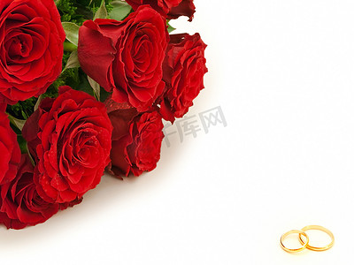 弗洛雷斯玫瑰摄影照片_玫瑰和结婚戒指