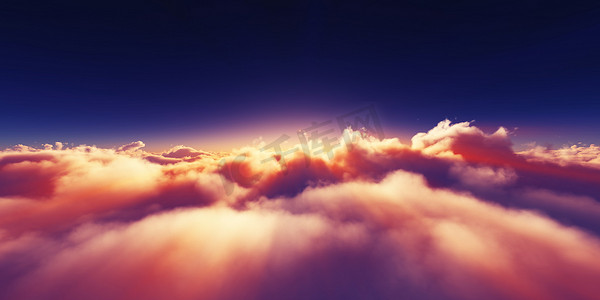 太阳光线摄影照片_云层之上日出太阳光线插画