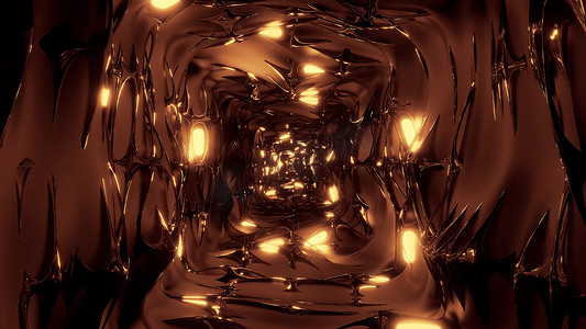 塔罗牌精灵摄影照片_无尽的抽象幻想精灵隧道走廊与发光灯和反光金属 contur 3d 插图背景壁纸