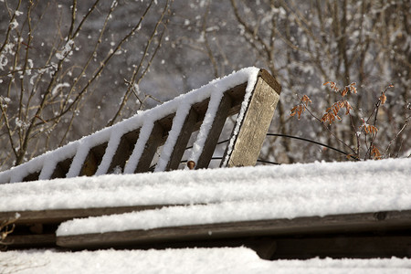 雪和霜覆盖的木板