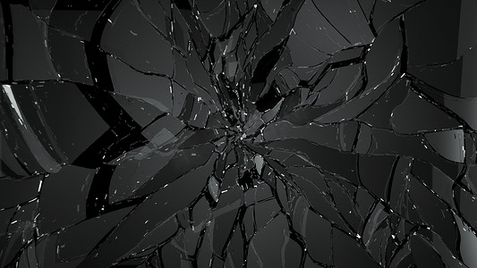 玻璃破碎和破碎在黑色