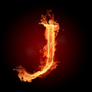 燃烧火焰字母摄影照片_燃烧的字母 J