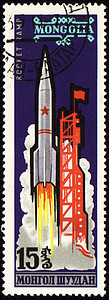 蒙古邮政邮票上的火箭启动