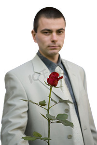 产品加手摄影照片_拿着玫瑰的商务男士