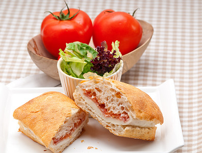 巴塔尼摄影照片_恰巴塔帕尼尼三明治配帕尔马火腿和番茄