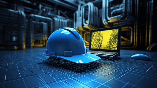 工业安全生产蓝色安全帽