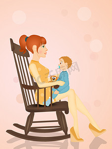 妈妈带着宝宝坐在摇椅上