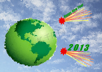 有彗星和题字的绿色行星地球 2013