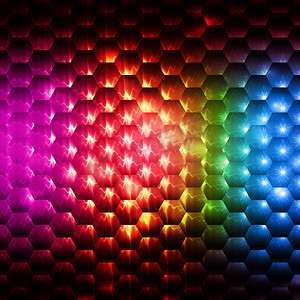 抽象彩虹七彩六边形背景