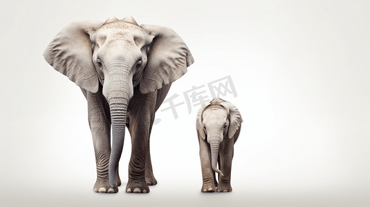 一头幼象站在一头成年大象旁边