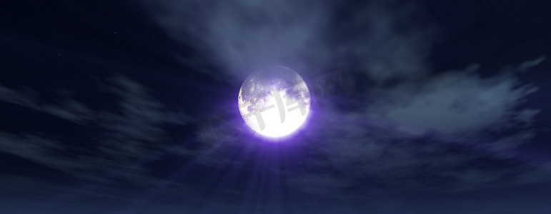 满月在夜空云层中，插图