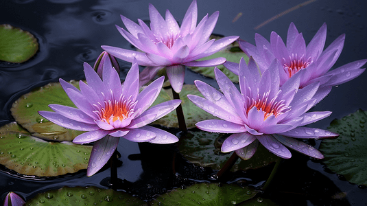 莲花荷叶摄影照片_水中盛开的紫色荷花