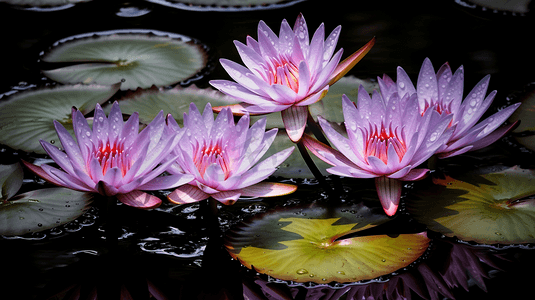 水中盛开的紫色荷花