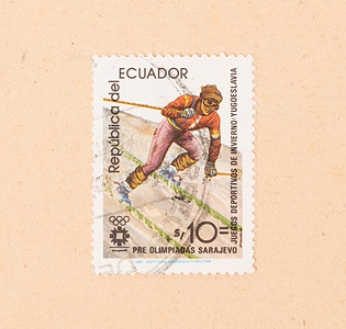 厄瓜多尔 — 大约 1980 年：在厄瓜多尔打印的邮票显示有人 s