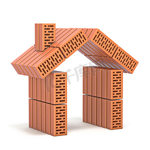 房子标志由砖 3D 制成
