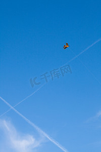 风筝在背景蓝天上飞翔