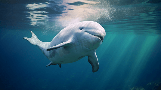 平静的水体上的白鲸
