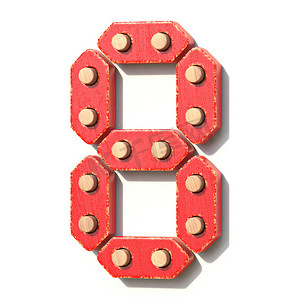 红色数字8摄影照片_木制玩具红色数字数字 8 8 3D