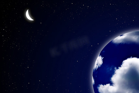 大气背景地球摄影照片_月球与地球在太空中