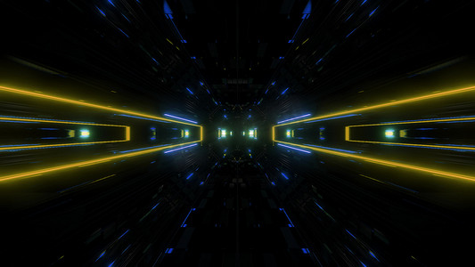 未来派科幻灯光发光隧道走廊3d插画背景