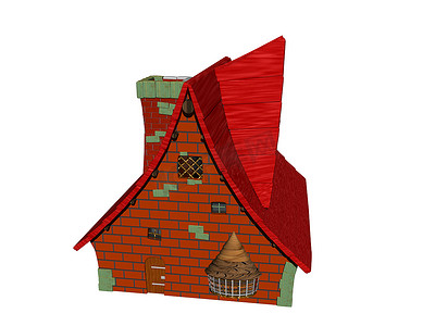 带坡屋顶的红色卡通房子