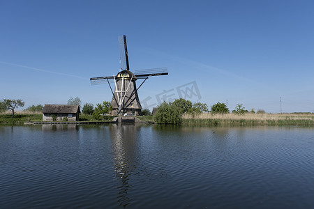 荷兰乡村景观与风车在著名的旅游景点