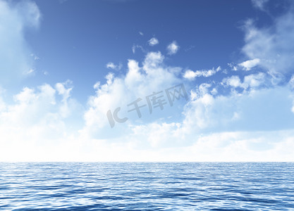 多云的蓝天离开海平面上方的地平线