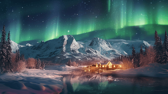 北极极光夜景图