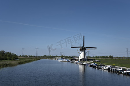 荷兰乡村景观与风车在著名的旅游景点