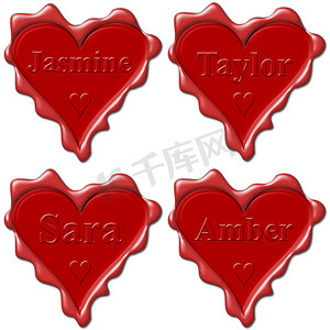 “有名字的情人节爱心：Jasmine、Taylor、Sara、Amber”