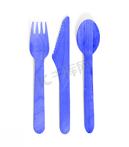 环保木制餐具 - 无塑料概念 - 蓝色