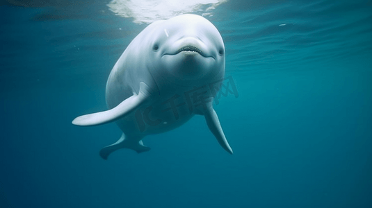 摄影照片_平静的水体上的白鲸