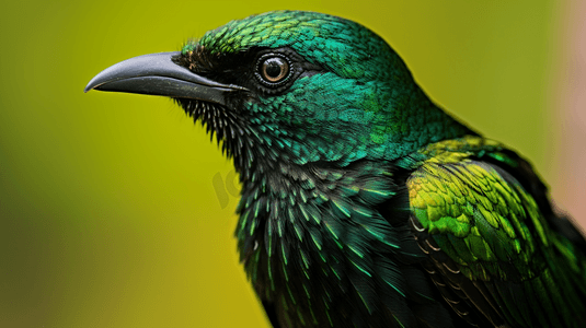 特写摄影中的绿色和黑色小鸟