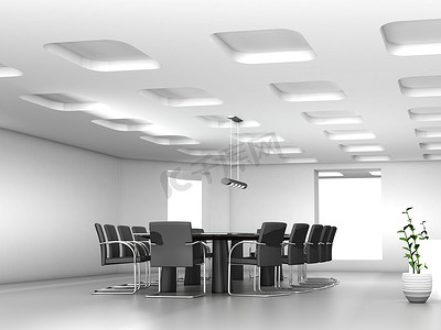 白色会议桌椅摄影照片_会议室会议桌椅
