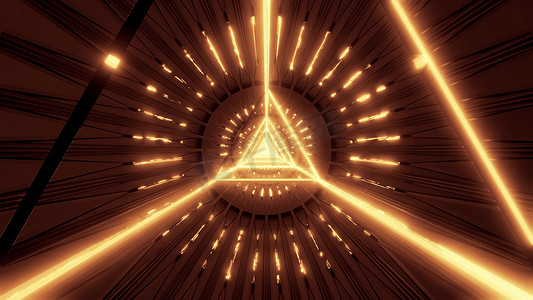 发光的三角形 astract 线框金色 3d 插图设计，