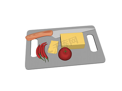 “带刀、蔬菜和奶酪的托盘”