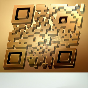 长方形徽章摄影照片_销售商品的金色 3D 二维码。