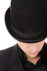 黑色帽子和西装的复古时尚男士