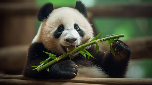 动物名片蜻蜓名片摄影照片_熊猫吃竹子