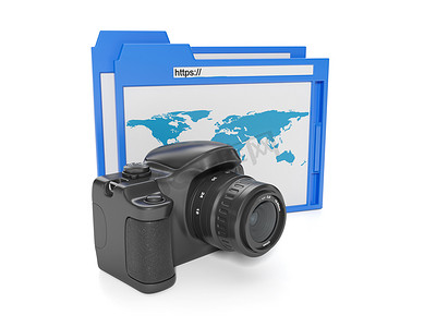 订单页面摄影照片_3d 插图：Fotografiya.Fotoapparat 和浏览器。