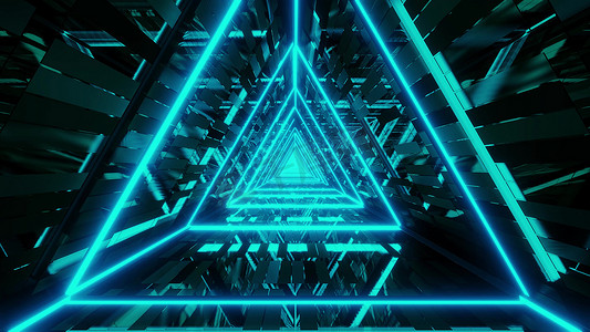 抽象发光的蓝色三角形线框背景 walpaper 3d 渲染